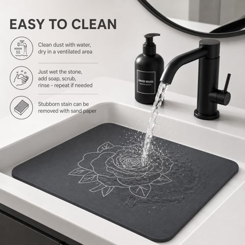 Stone Dish Drying Mat for Kitchen Counter (Silver & Grey / 16"×12")
