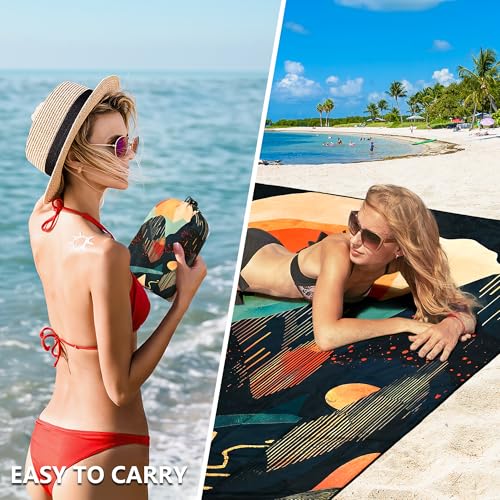 Beach Blanket Mat Waterproof Sandproof for 2 (Vivid Peaks / 79" X 83"（1-4person）)