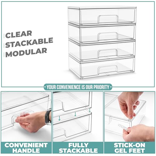 Clear Stackable Storage Drawers (4 Pack, 12.1’’ Wide)