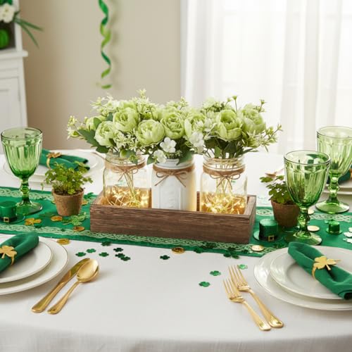 Mason Jar Lights Centerpieces for Tables Dining Room Farmhouse Decor (Light Green / small)