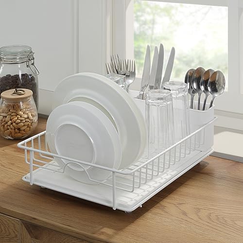304 Stainless Steel Compact Dish Drying Rack (White)