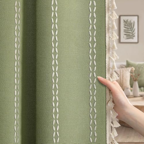 Olive Green 100% Boho Blackout Curtains 84 Inch 2 Panels (Olive Green / 52"W x 84"L (Pack of 2))
