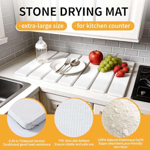 Stone Dish Drying Mat for Kitchen Counter (White / 16" x 12")