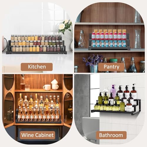 Expandable Spice Rack Organizer for Cabinet (Large-Black - Fits 10.9" Deep Cabinet)