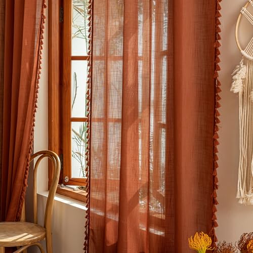 Bohemian Farmhouse Ceiling Curtains with Macrame for Living Room (Z-terracotta / 50"W x 96"L (Pack of 2))