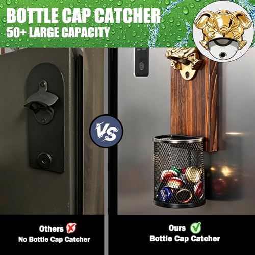 Beer Bottle Opener Wall Mounted with Bottle Cap Catcher for Fridge