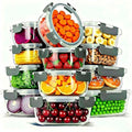 12 Pack Glass Food Storage Container Set with Lids Non Toxic (Gray-12)