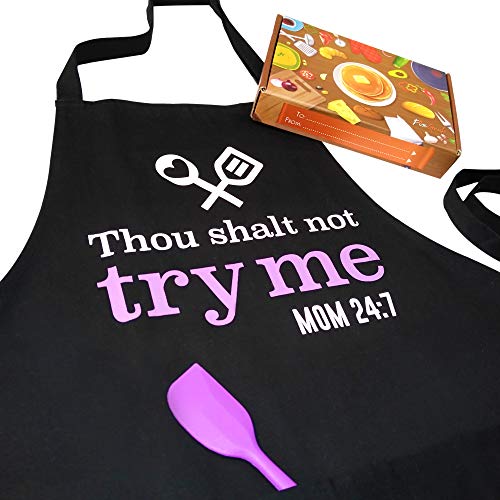 Cooking Apron for Mom with Spatula and Gift Box (Thou Shalt Not Try Me)