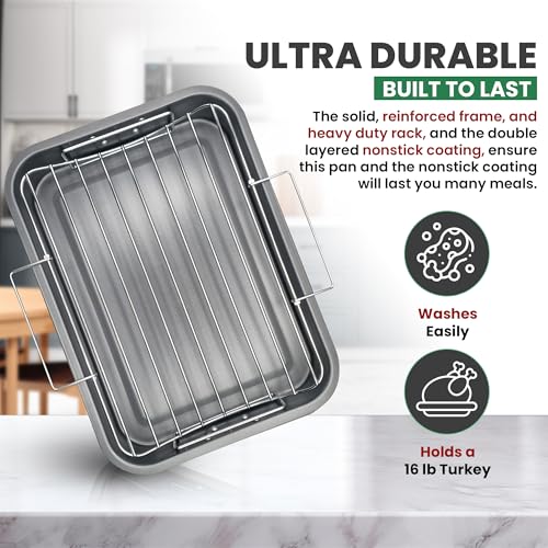 Large Roasting Pan With Rack 12” x 16” (Pan & V-Rack)