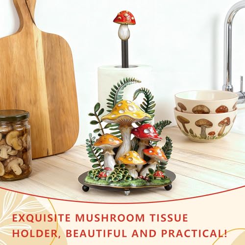 Mushroom Paper Towel Holder with Round Base Mushroom Bathroom Decor Gifts Rustic Dispenser Kitchen Paper Holder Stand for Christmas Housewarming Farmhouse Countertop Toilet Home Accessories (Mushroom)