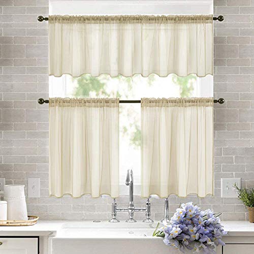 2 Panels Kitchen Tiers Half Window Sheer Curtains 29 X 36 Inch Beige (Beige / 29"W x 36"L (Pack of 2))