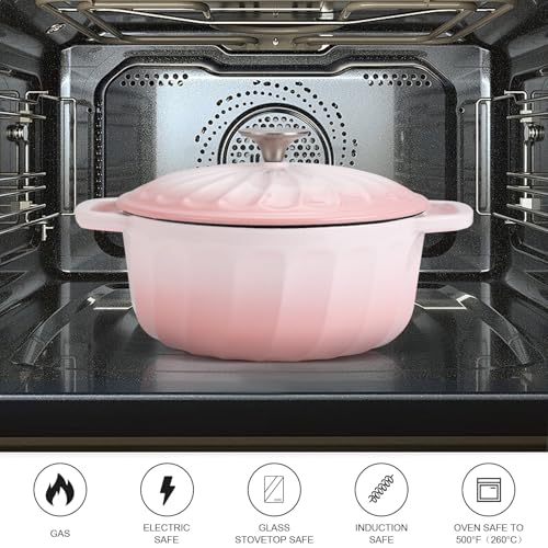 Enameled Cast Iron Dutch Oven Pot with Lid (Pink / 3 QT)