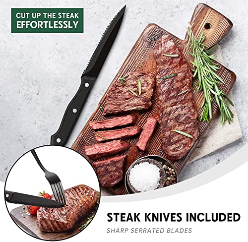 48 Piece Matte Black Silverware Set with Steak Knives