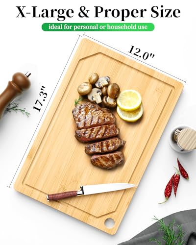 Bamboo Cutting Board for Kitchen (Natural / 17.3"L x 11.8"W)