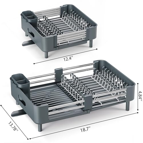 Extendable Stainless Dish Drying Rack for Kitchen Counter (Dark Slate Teal)