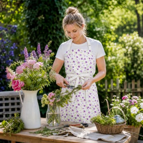 Kitchen Aprons for Women with 2 Pockets (Orange/Purple)