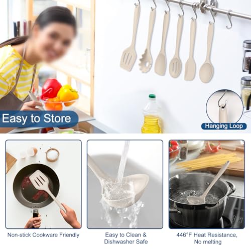 Silicone Cooking Utensil Set of 7 (Khaki)