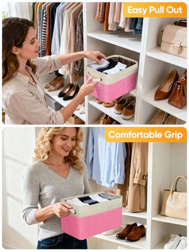 4 Pack Fabric Closet Storage Bins for Shelves (Pink / 4PCS/Medium-14x10x8.5)