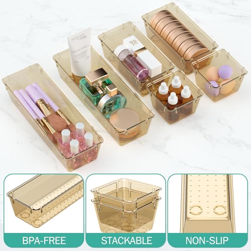 12 Pack Clear Drawer Organizer Set (Champagne / 12 PCS)