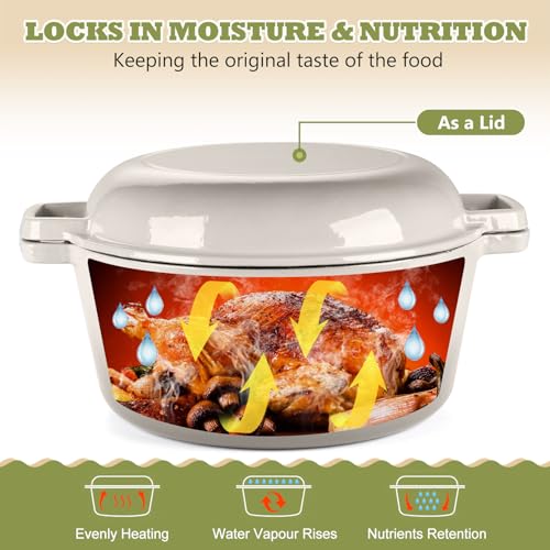 2 In 1 Khaki Dutch Oven Pot with Lid for Bread Baking (Khaki)
