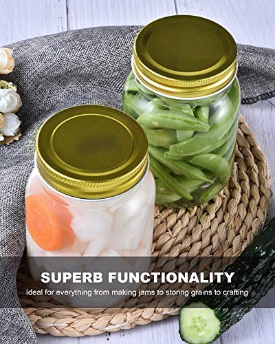 16 oz Mason Jars with Gold Lids 15 Pack Pint Glass Canning Jars (Gold Lids / 16oz-15pack)