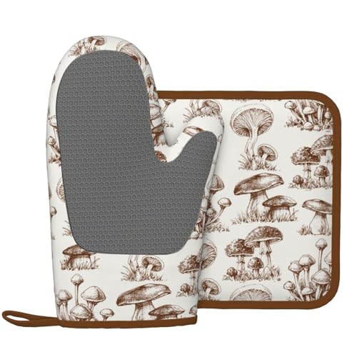 Aesthetics Mushroom Silicone Oven Mitts Pan Mats Set of 2 (Black2)