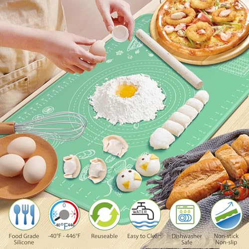 Silicone Pastry Mat 28" x 20" Extra Thick Non Stick Baking Mat with Measurements and Edge Heightening (Green / 28"L x 20"W)