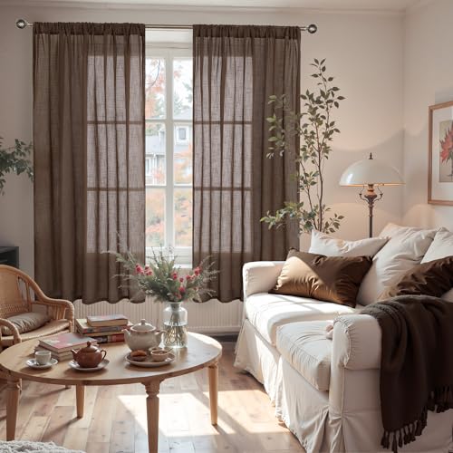 Brown Linen Curtains 63 Inches Long for Living Room (Brown / 52"W x 63"L (Pack of 2))