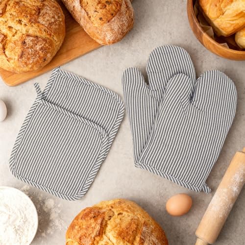4 Pcs Oven Mitts and Pot Holders Heat Resistant Oven Mitts Sets Non Slip Oven Mitt and Pot Holders for Baking Cooking