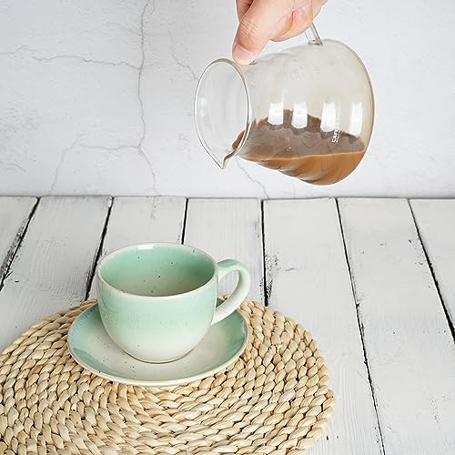 Ceramic Cappuccino Cup and Saucer Set of 2 (Green White)