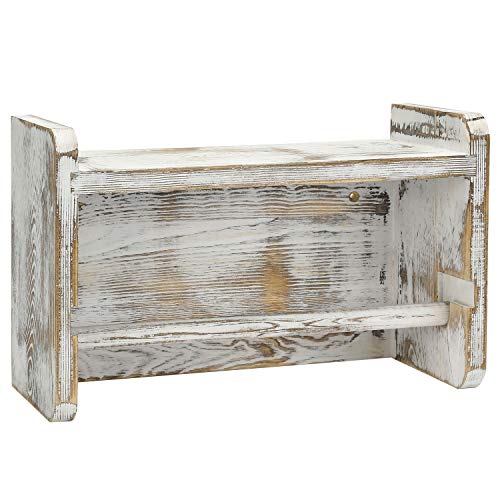 Farmhouse Paper Towel Holder Rack with Top Shelf (Whitewashed)