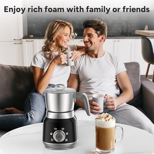 6-in-1 Electric Milk Frother and Steamer with Detachable Cups, Automatic Cold and Warm Foam Maker for Lattes/Cappuccinos/Hot Chocolate, Dishwasher Safe Black (black-4)