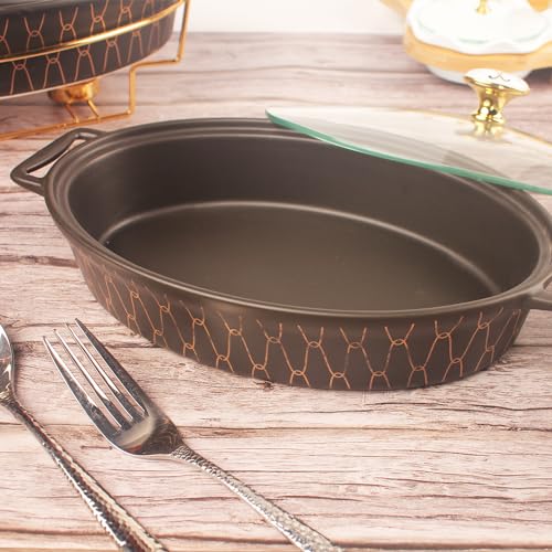 11" X 7.5" Ceramic Oval Casserole Dish with Glass Lid (Black / 11" X 7.5")