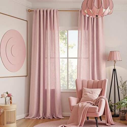 Extra Long Country Curtains for Sliding Glass Door Windows (50"W x 108"L (Pack of 2) / Light Pink)
