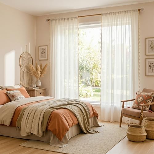 96 Inch Length Farmhouse Semi Sheers Light Filtering Privacy Drapes for Sliding Glass Door (Z-linen / 50"W x 96"L (Pack of 2))