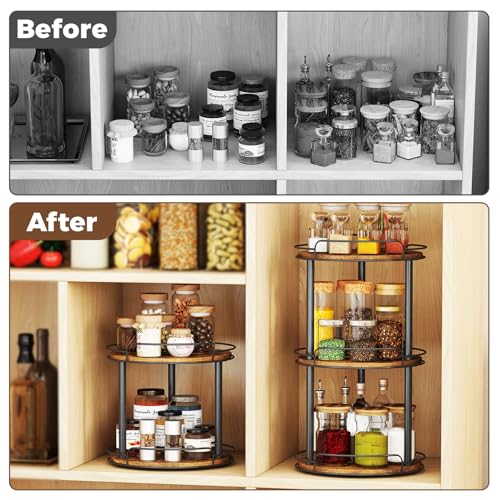 10'' Wood Lazy Susan Turntable Organizer for Cabinet (10 inches 3 Tier)