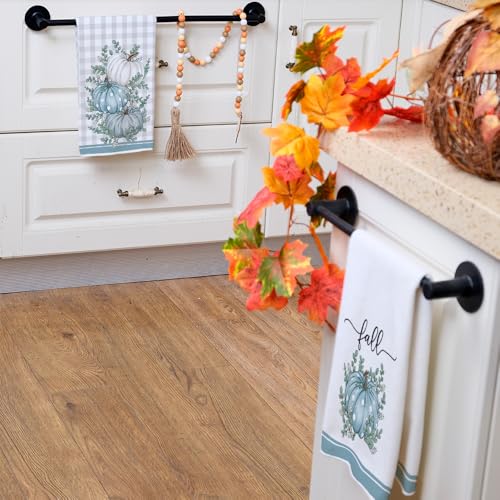 Pumpkin Fall Kitchen Towels Set of 2 for Decor Eucalyptus Leaves (Blue Pumpkin)