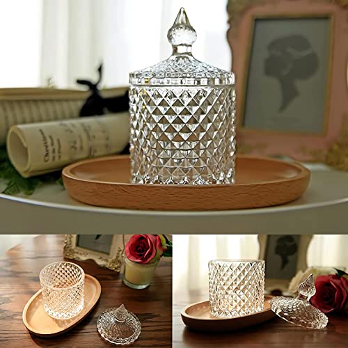 Qtip Holder Glass Apothecary Jars with Lid Bathroom Accessories Vanity Organizers and Makeup Storage for Cotton Swabs (23 oz + 10 oz / Clear)
