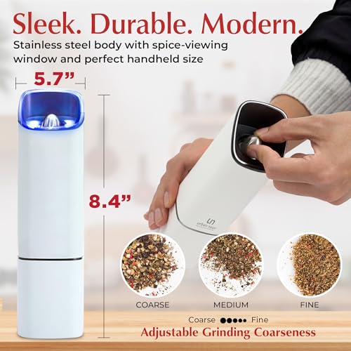Automatic Salt and Pepper Grinder Set (2/ Black & White Set of 2 - Rechargeable-UN12)