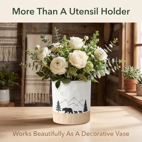 Ceramic Utensil Holder Nature Bear Design for Countertop utensil Crock