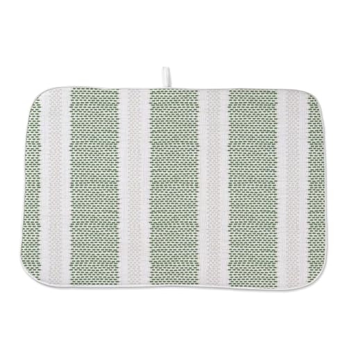 Boho Sage Green Dish Drying Mat 18 x 24 inch Modern Geometry Polka Dot Striped Decorative Drying Mats Microfiber Absorbent Dish Washable Draining Mat for Kitchen Counter Decor (18x24 Inch / Sage Green Striped)