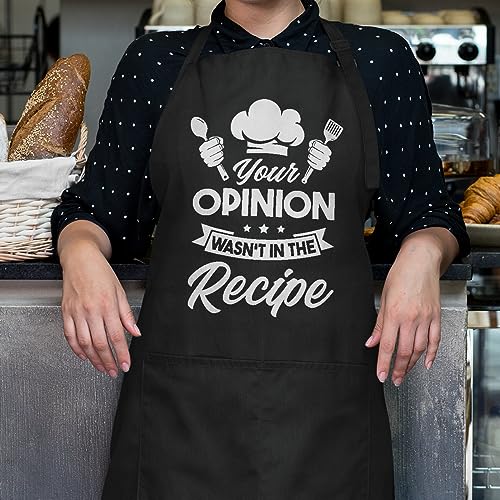 Your Opinion Wasn't In The Recipe Funny Aprons For Women Men Apron with Pockets BBQ Cooking Grilling Aprons For Chef Dad Husband Boyfriend Wife Mom Girlfriend (Cooking Lover 2)