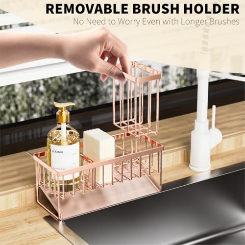 Sink Caddy Organzier with High Brush Holder (Rose Gold / 9.25 inches)