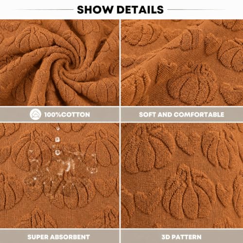 1 Pc Caramel 3D Heart Pumpkin Jacquard Hand Towel for Bathroom (13.7" x 29.5", 1PC / Caramel)