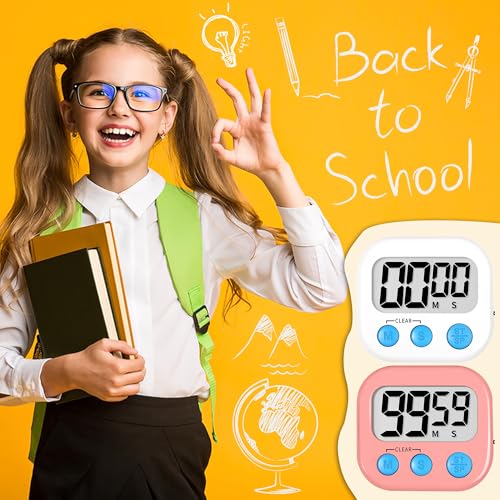 Classroom Timer for Kids Teachers 2 Pack Digital Timers White Pink (White & Pink)