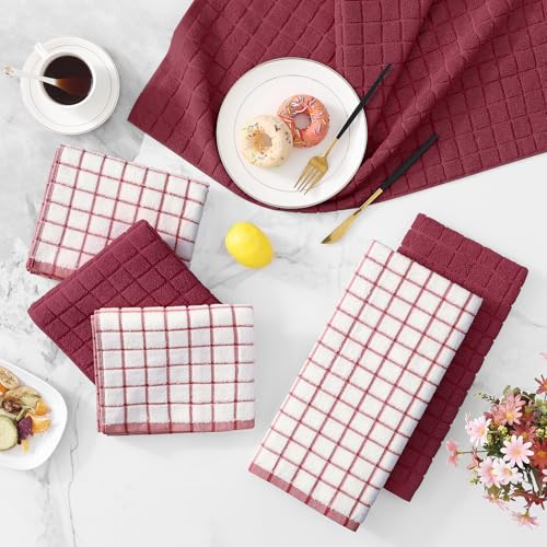 Large Premium Cotton Kitchen Towels 16"x 28" (Red / 16" X 28" - 4 Pack)
