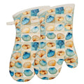 Oven Mitts Gloves 1 Pair Heat Resistant 480 ℉ Non Slip Clear Silicone Printed Shell Comfortable Cotton Lining Kitchen Men Cooking Barbecue Machine Washable (Shell, Beige Mitts)