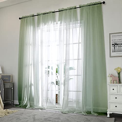 Living Room Sheer Curtains 96 Length 2 Panels Set for French Door (Sage Green / 42"W x 96"L (Pack of 2))