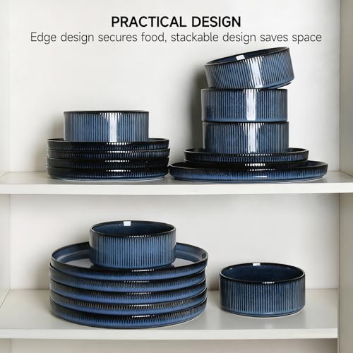 Stoneware Dinnerware Sets for 4 (Midnight Blue / 4-Set(12pcs))