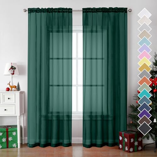 Hunter Green Sheer Curtains 84 Inches Long 2 Panels (Hunter Green / 42"W x 84"L (Pack of 2))